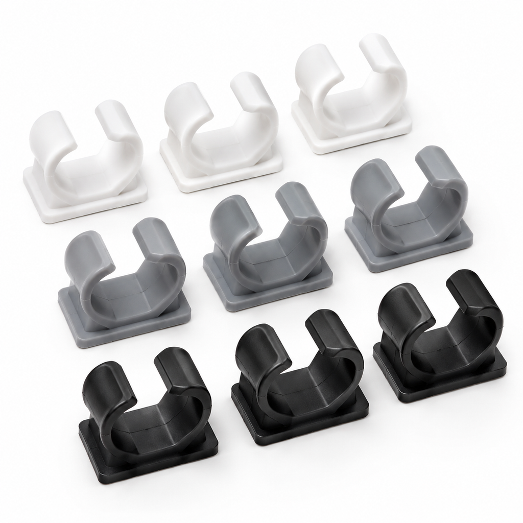 Cabinet Storage Clips Set in white, gray, and black