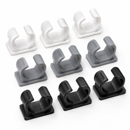 Cabinet Storage Clips Set in white, gray, and black